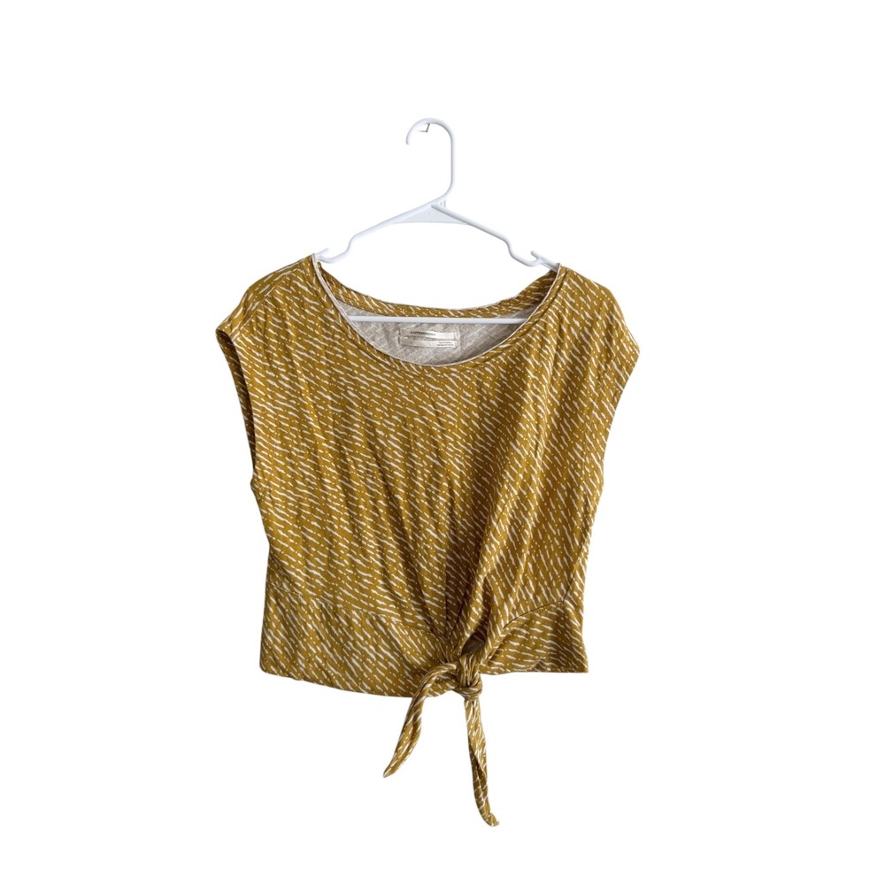 Anthropologie Short Sleeve Top Women's Sz Small Cotton Linen Tie Front Blouse